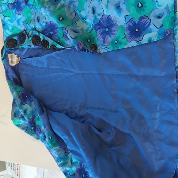 Vintage 80's 90's patterned teal and blue silk blazer - Picture 7 of 7